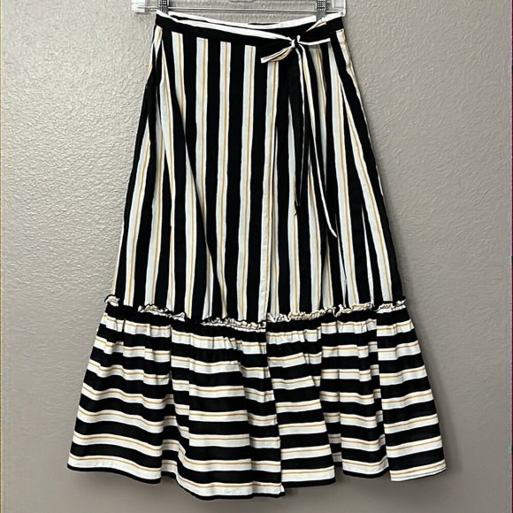 Who What Wear True Wrap Skirt striped Black/White/yellow Size 4 - Picture 2 of 15